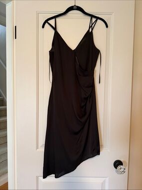 Express Black Asymmetrical Slip Dress with Draped Side